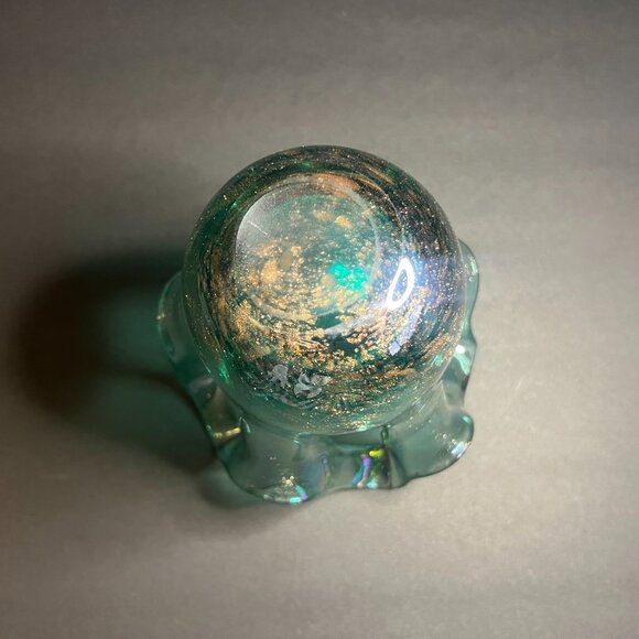 VTG Murano Style Green Gold Abstract Glitter Stretch Swung Art Glass Decor 5.75" - Picture 5 of 6